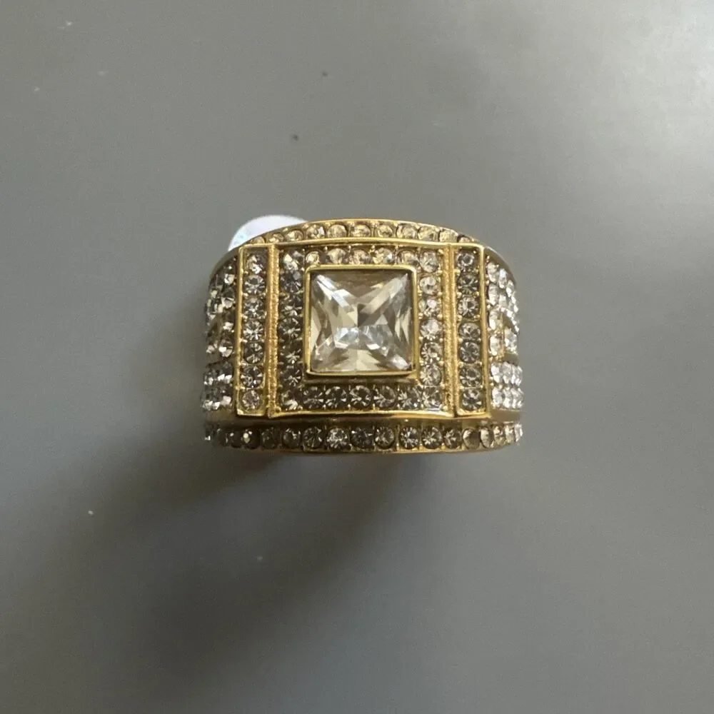 Gold Plated Stainless Steel Cubic Zirconia Ring Size 11 Gift Men’s